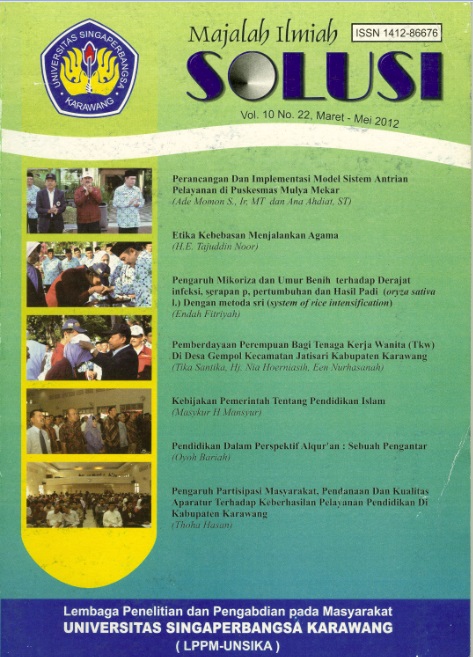 					View Vol. 10 No. 22 (2012): Majalah Ilmiah SOLUSI
				