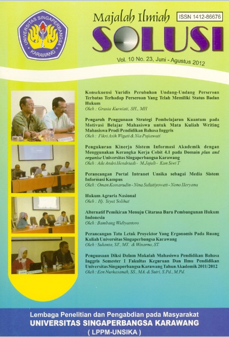 					Lihat Vol 10 No 23 (2012): Majalah Ilmiah SOLUSI
				