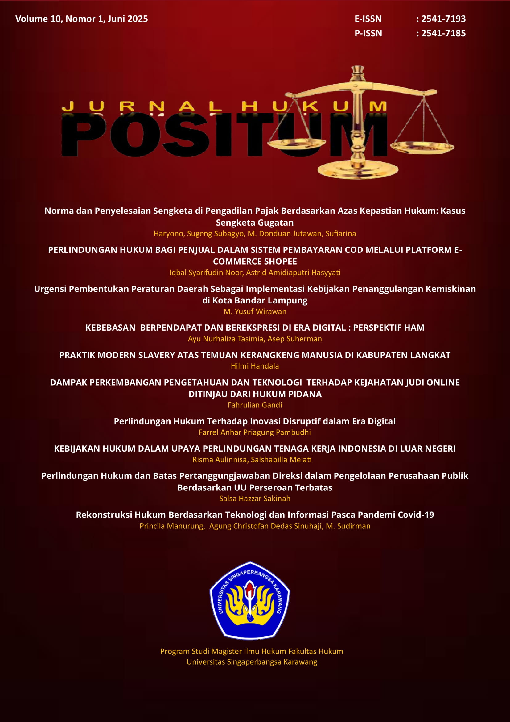 					Lihat Vol 10 No 1 (2025): Jurnal Hukum Positum
				