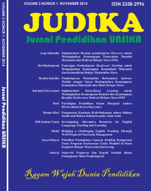 					View Vol. 2 No. 1 (2014): JUDIKA (JURNAL PENDIDIKAN UNSIKA)
				