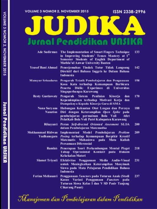 					View Vol. 3 No. 2 (2015): JUDIKA (JURNAL PENDIDIKAN UNSIKA)
				