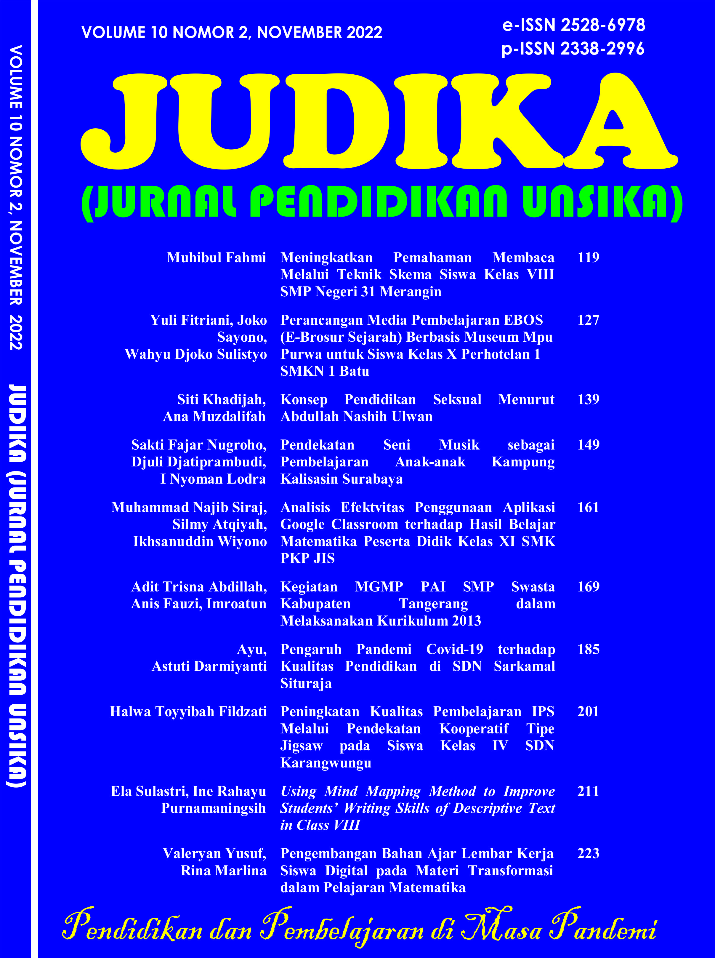 					View Vol. 10 No. 2 (2022): JUDIKA (JURNAL PENDIDIKAN UNSIKA)
				