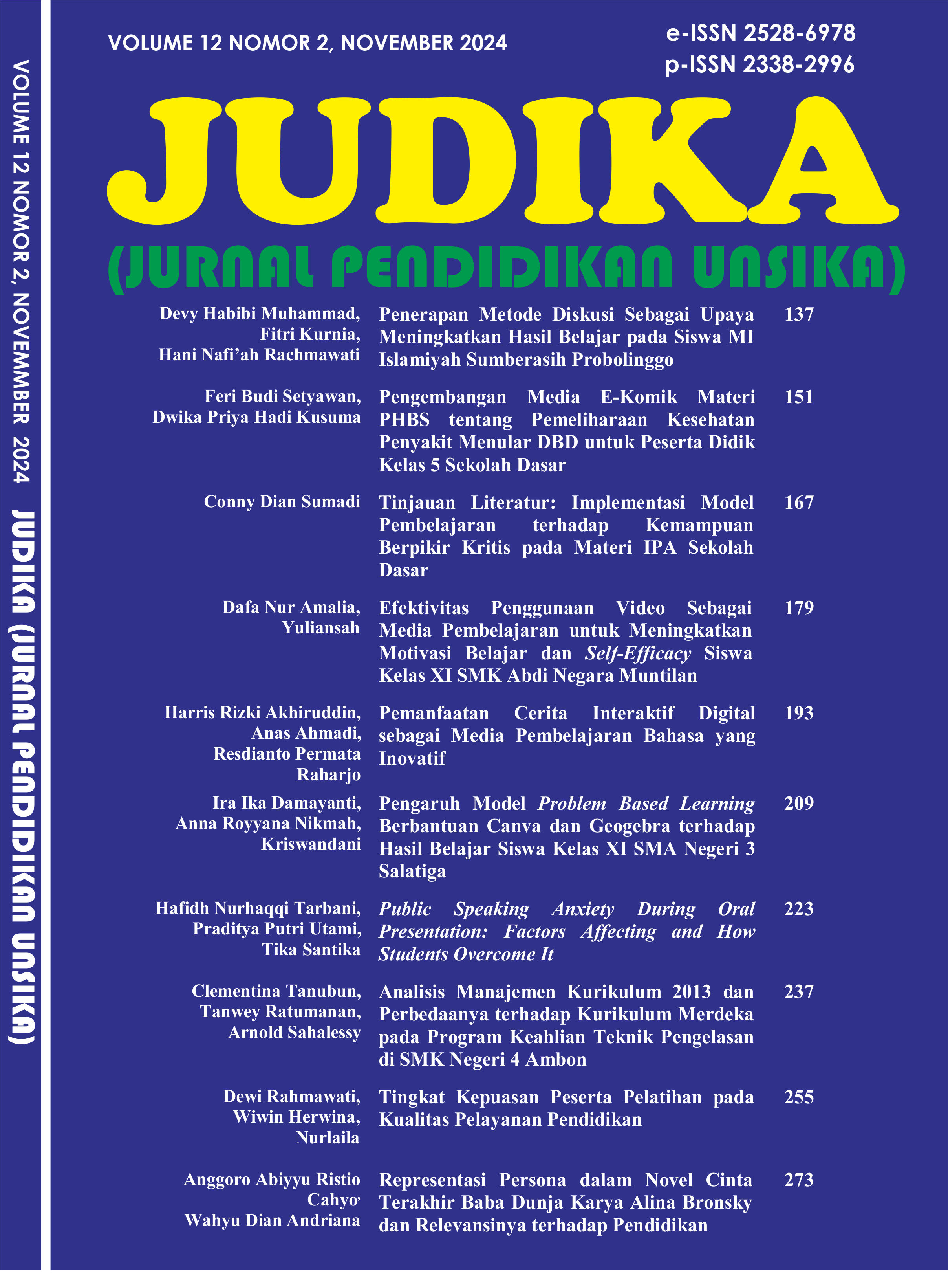 					View Vol. 12 No. 2 (2024): JUDIKA (JURNAL PENDIDIKAN UNSIKA)
				