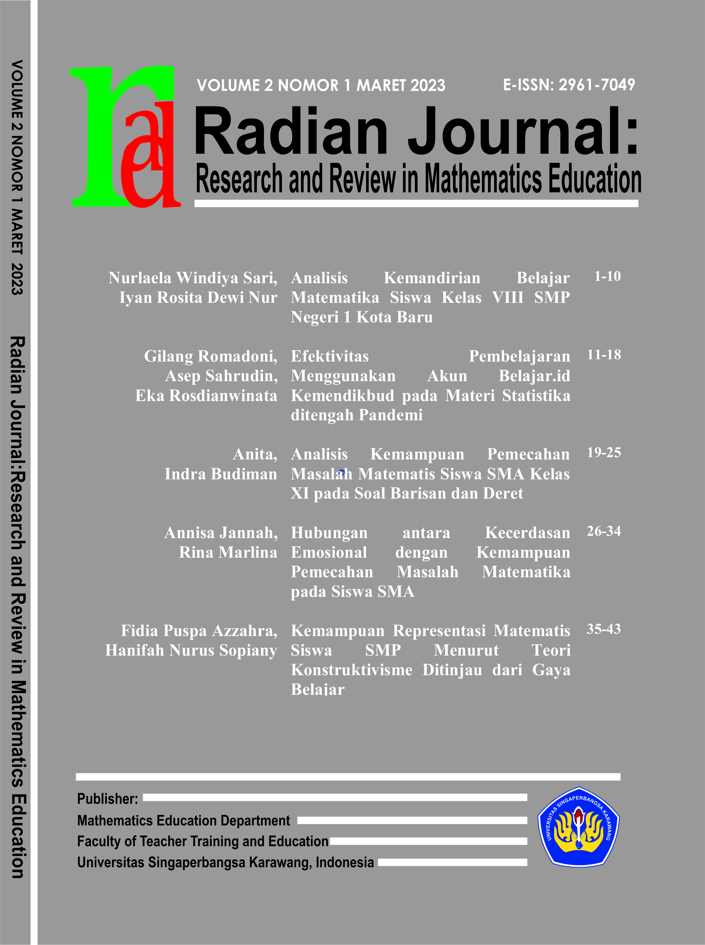 					Lihat Vol 2 No 1 (2023): Radian Journal: Research and Review in Mathematics Education 
				